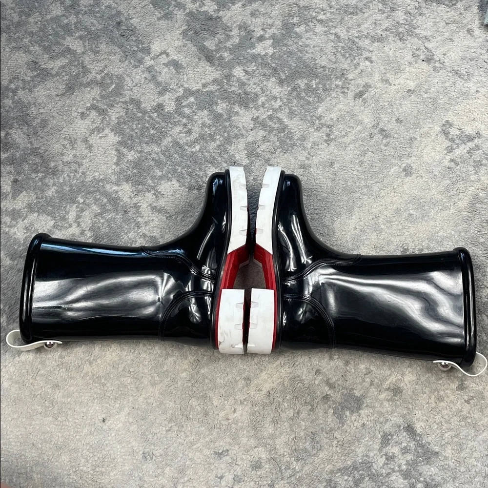 New Christian Louboutin Kids Toy Pluie Black Glossy Rubber Rain Boots Sz 28